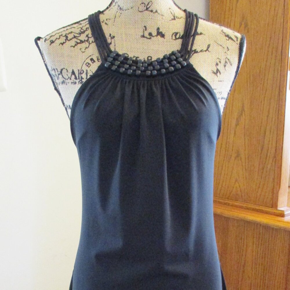 Michael Kors Women's Black Strappy Halter Dress, Beads at Neck, Size M
